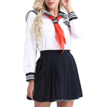 Girls Costume Sailor Schoolgirl Uniform Suit Shirt & Pleated Skirt Neckerchief
